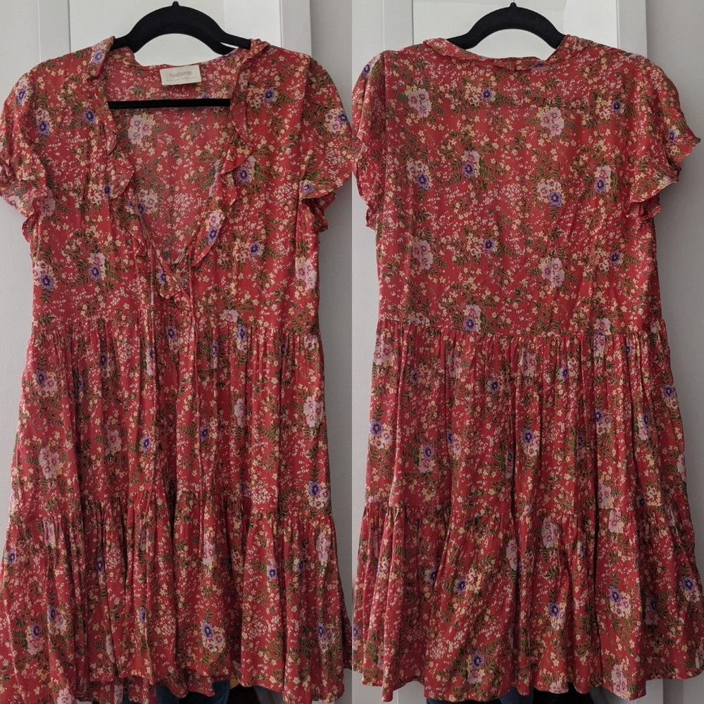 NWOT Auguste red floral print mini dress